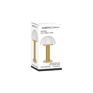 1000210 Tablekraft Phoebe Cordless LED Table Lamp Brass with Alabaster Shade 300x420mm Globe Importers Adelaide Hospitality Supplies