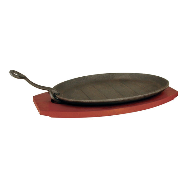 41021 Steak Sizzler - Grey Cast Iron Plate, Wood Base Globe Importers Adelaide Hospitality Suppliers