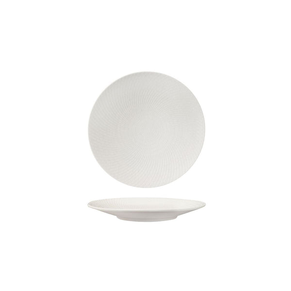 94906-W Luzerne Zen White Swirl Round Coupe Plate Globe Importers Adelaide Hospitality Supplies