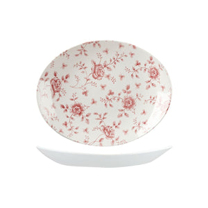9972332 Churchill Vintage Prints Oval Coupe Plate Rose Chintz Cranberry Globe Importers Adelaide Hospitality Supplies