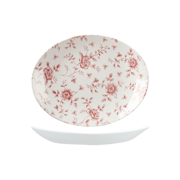 9972332 Churchill Vintage Prints Oval Coupe Plate Rose Chintz Cranberry Globe Importers Adelaide Hospitality Supplies