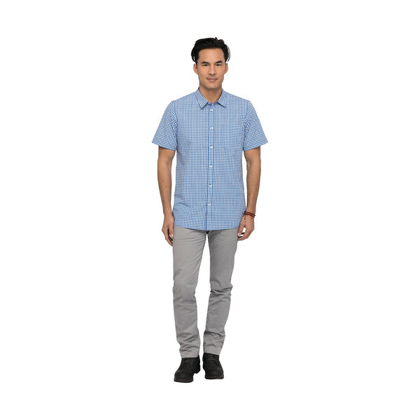 SHC02-BLU-3XL Modern Gingham Short Sleeve Dress Shirt Men Blue Globe Importers Adelaide Hospitality Supplies
