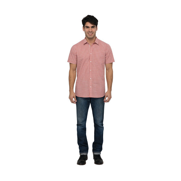 SHC02-RUS-3XL Modern Gingham Short Sleeve Dress Shirt Men Rust Globe Importers Adelaide Hospitality Supplies