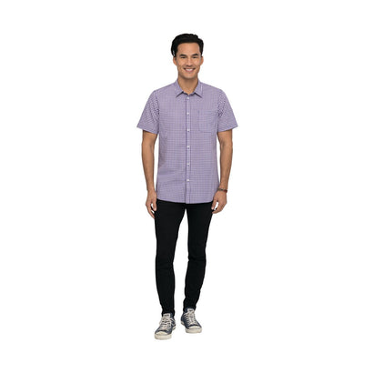 Chef Works Modern Gingham Short Sleeve Dress Shirt Women Purple - XS