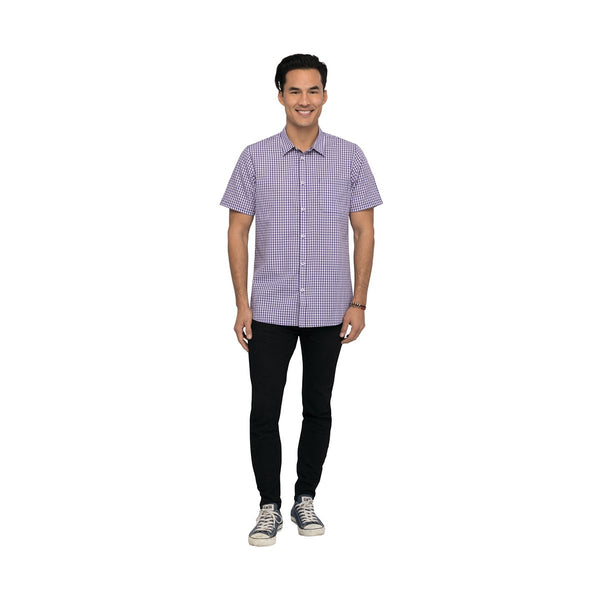 SHC02W-PUR-2XL Modern Gingham Short Sleeve Dress Shirt Women Purple Globe Importers Adelaide Hospitality Supplies
