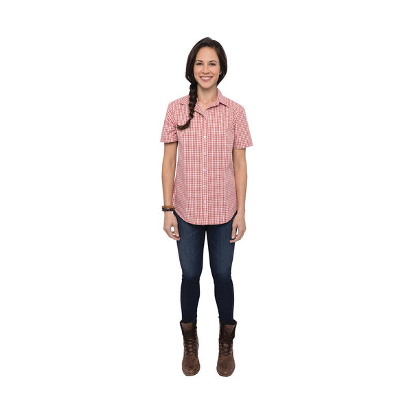 SHC02W-RUS-2XL Modern Gingham Short Sleeve Dress Shirt Women Rust Globe Importers Adelaide Hospitality Supplies