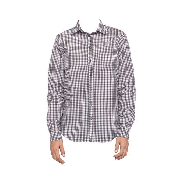 SHC05W-CHO-2XL Modern Gingham Long Sleeve Dress Shirt Women Chocolate Globe Importers Adelaide Hospitality Supplies