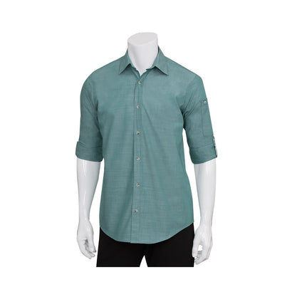 Chef Works Chambray Shirt Men Green Mist - XS