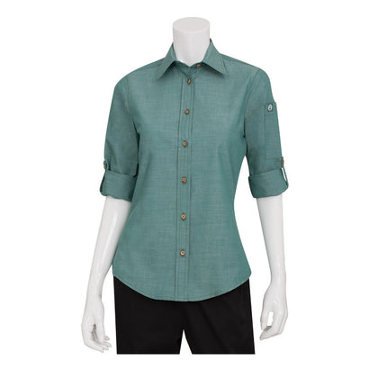 Chef Works Chambray Shirt Women Green Mist - XS