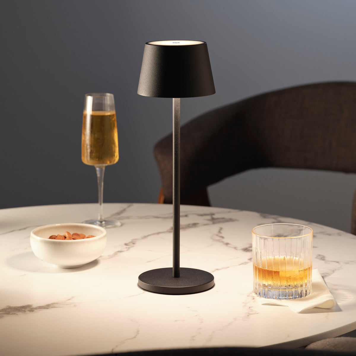 1000192 Tablekraft Ambience Amelia Cordless LED Table Lamp Oxide Black 110x350mm Globe Importers Adelaide Hospitality Supplies