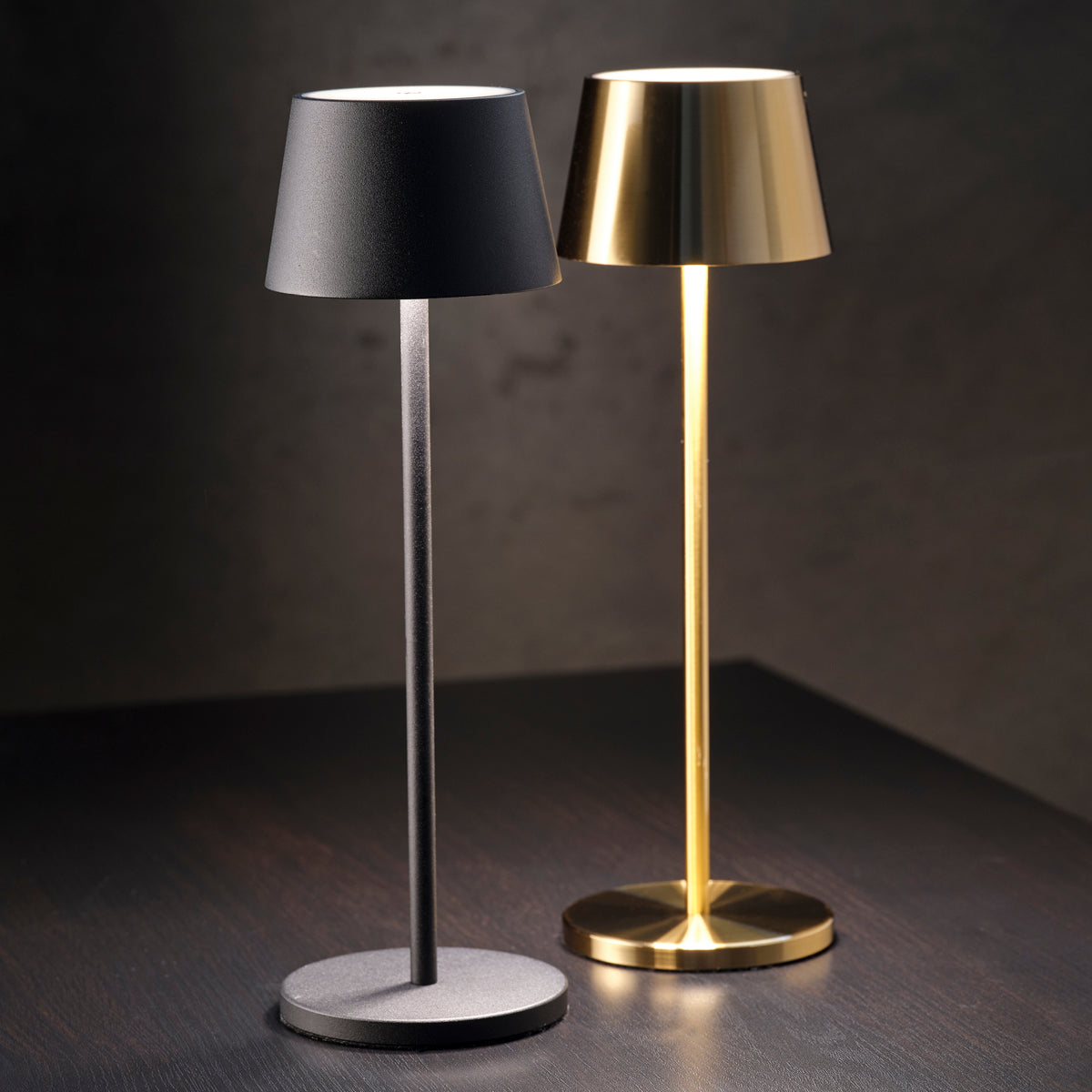 1000190 Tablekraft Ambience Amelia Cordless LED Table Lamp Brushed Brass 110x350mm Globe Importers Adelaide Hospitality Supplies