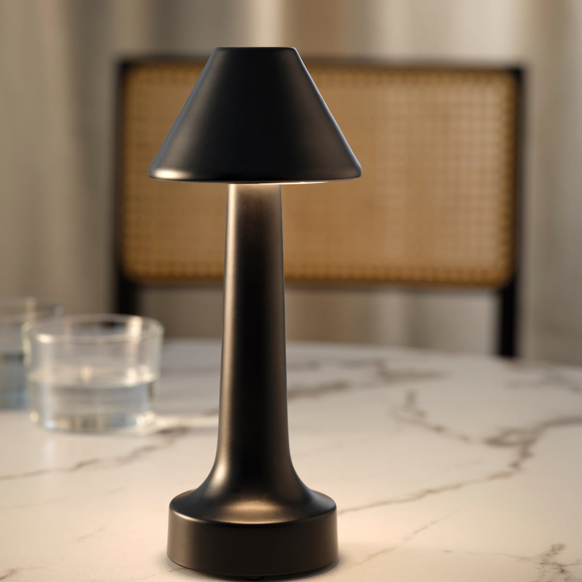 1000102 Tablekraft Helena Cordless LED Table Lamp Oxide Black 97x220mm Globe Importers Adelaide Hospitality Supplies