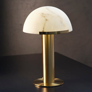 1000210 Tablekraft Phoebe Cordless LED Table Lamp Brass with Alabaster Shade 300x420mm Globe Importers Adelaide Hospitality Supplies