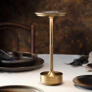 1000180 Tablekraft Ambience Stella Cordless LED Table Lamp Brushed Brass 130x275mm Globe Importers Adelaide Hospitality Supplies