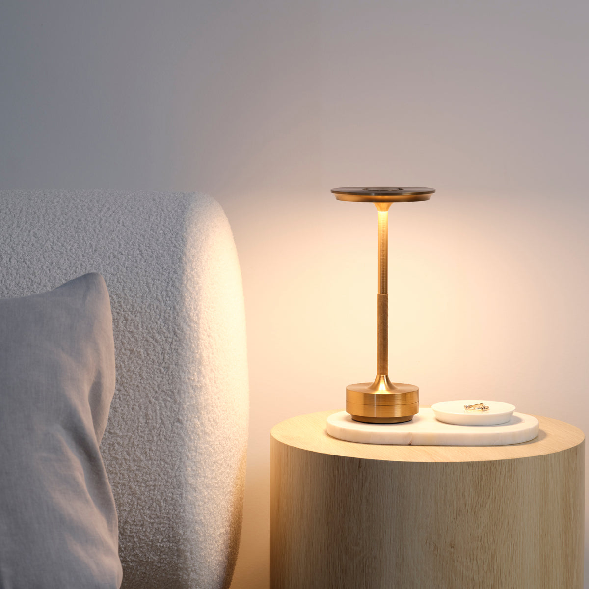 1000180 Tablekraft Ambience Stella Cordless LED Table Lamp Brushed Brass 130x275mm Globe Importers Adelaide Hospitality Supplies