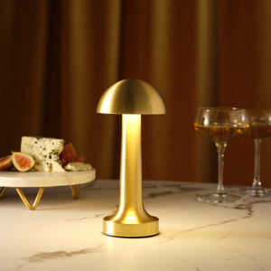 1000120 Tablekraft Ambience Thea Cordless LED Table Lamp Brushed Brass 90x210mm Globe Importers Adelaide Hospitality Supplies